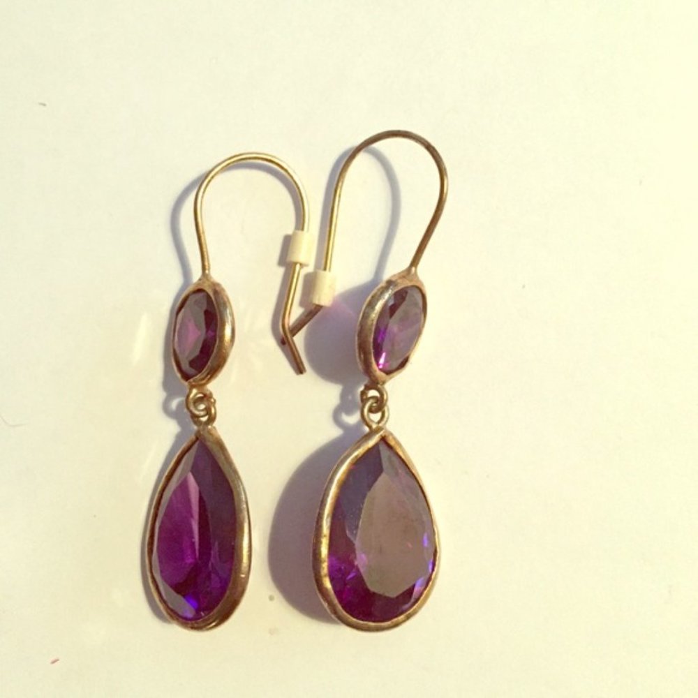 Amethyst stone drop earrings gold plated
